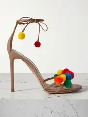 [Aquazzura] Aquazzura - Fiesta 105 Embellished Leather Sandals - Neutral - IT40 IT 40 Neutrals