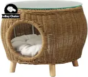 Outdoor Coffee Table Wicker Side Tables Pet Bed Patio Furniture Rattan Glass Top