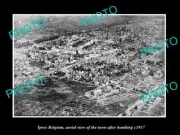 OLD LARGE MILITARY PHOTO WWI YPRES BELGIUM AERIAL VIEW OF TOWN BOMBING c1917