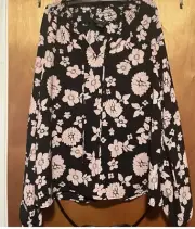 Social Standard by Sanctuary Tallie Peasant Top Women’s XL Black W/Pink Floral
