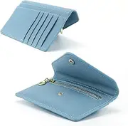 [MINI GIRL] Women's Thin Minimalist Creative Wallet for Cash,Coins and Credit Card ，Slim Cute Change Purse and Card Holder with Zipper compartment for coins., Blue, small and slim, Slim