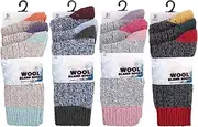 [OnlyBee] Womens Mixed Pack 3 Pairs of Wool Blend Chunky Walking Boot Socks Warm Winter Soft Size 4-7 UK, Orange, Burgundy, Navy Blue, Pink, Yellow, Green, Red, Grey, White, Black, 4.5-8 US