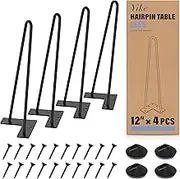 YIKE Hairpin Table Legs Metal Set of 4PCS, (12″/31CM Black) Max Support 300lbs with Protector Feet, Mid-Century Modern Style for Furniture Legs, Coffee Table Legs, Bench Legs, Chair Legs, Ect.