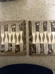 Bone Forks Carved Made In Kenya Two Sets of 6 Handmade NEW Pickle Forks