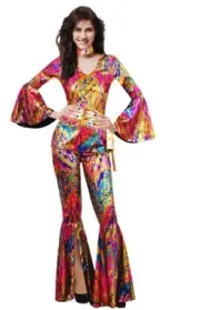 Disco Doll 1970s Costume Retro Hippie Diva Fancy Dress 70s 80s Outfit