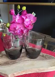 Libbey Smokey Gray Tumblers Glasses 8 oz Weighted Rounded Bottom Set of 2