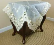 51x51" Square Polyester Beige Gold Embroidery Rhinestone Organza Tablecloth