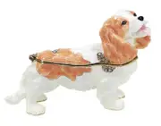 Cavalier King Charles Spaniel Blenheim Dog Jewelled Trinket Box Figurine 7cmH