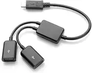USB Type-C Male to Dual USB Type-A Female Converter Cable USB-C HUB OTG Adapter Cord (Black)