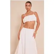 White Cotton Poplin Tie Strap Bralette, White