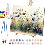 Flower Paint by Numbers for Adults with Framed Canvas-With Wooden Easel,Paint by