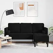 Black L-Shaped Sectional Sofa with Chaise, 3-Seater Velvet Couch for Living Room, Modern Upholstered Furniture