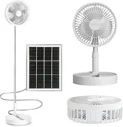 AVCXEC Solar Fan with Battery, Solar Powered Fan, Portable Folding Floor Fan, Quiet, Rechargeable USB Solar Table Fan, Height Adjustable Solar Fan for Office, Outdoor, Camping