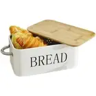 Bread Box with Bamboo Cutting Board Lid and Handle Metal Bread Storage