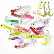 17Pcs Soft Fishing Lures Grub Worm Soft Fishing Baits with Jig Head Hooks Artificial Lures Fishing Supplies for Catfish Perch Pike