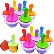 2 PCS 7-Cavity Silicone Ice Pop Mold with 14 PCS Colorful Sticks, Ice Cream DIY Mold, Mini Popsicle Molds, Non-Stick Food Grade Popsicle Maker for Pudding, Storage Container for Beverage (Purple)