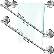 DGYB Adjustable Suction Cup Towel Bar for Bathroom 14 Inch ~ 27 Inch Set of 2 Brushed Nickel Towel Rack Stainless Steel Bath Towel Holder for Glass Shower Door