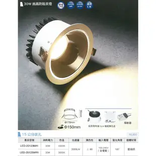 舞光 LED 30W 15cm 挑高防眩崁燈 適用6米 黃光/自然 (10折)