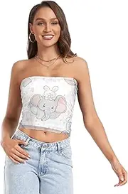 [RPLIFE] Cute Elephant Pastel Women's Tube Top Strapless Cami, Sexy Tube Tops, Summer Crop Tops (S)