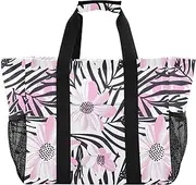 [sanluoli] Large Tote Bag For Women Foldable Beach Tote Sandproof with Handles Laundry Tote Bag, Floral Pink Black, 1 size