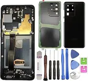 LCD Screen Replacement for Samsung Galaxy S20 Ultra 5G Digitizer Screen Replacement 6.9 Inch+Tool (Black with Frame) Touch Screen Assembly by R RONPHONE