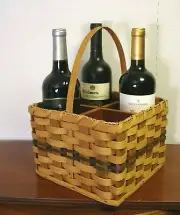 woven WICKER WINE bottle HOLDER CARRIER BASKET caddy AMISH handmade loop handle