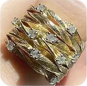 [HUASAI] Moissanite Rings for Women Gold Plated Ring Non Tarnish Rhinestone Cubic Zirconia Ring Vintage Promise Engagement Ring Statement Bridesmaid Jewelry for Teen Girls Wedding Birthday Gifts