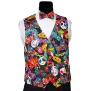 Men's Mardi Gras Feather Masks and Ribbons Vest and Bow Tie