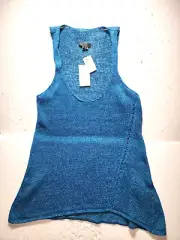 Vince Top Womens Large Blue Knitted Sleeveless Blouse Pull Over