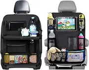 Qixuer Car Back Seat Organiser, Pack of 2 Backrest Protector Organiser, Includes 1 Piece with Foldable Table Shelf and 1 Regular Style with Many Bags, Car Storage Bag Children