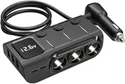Car Charger Adapter, 3-Socket Cigarette Lighter Splitter with PD 36W*2/QC3.0 * 3 Charge,120W 12V/24V Independent Switches & LED Voltage Display for All Car Devices