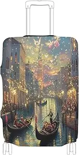 [Joisal] Steampunk Owl Hat Brown Luggage Covers Fit 18-32 Inch Luggage Covers for Suitcase Tsa Approved, Luggage Identifiers for Suitcases Unique, Venice Night Lights, XL 29-32 in
