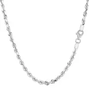 14k White Solid Gold Diamond Cut Rope Chain Necklace, 3mm