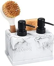 Hand and Dish Soap Dispenser Set for Kitchen Sink,Dual Soap Dispenser with Sponge Caddy and Brush Holder 4-in-1 Countertop Organizer for Kitchen Bathroom,Useful Kitchen Gadgets-White Marble Look