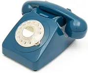 GPO 746 Rotary 1970s-Style Retro Landline Telephone, Classic Telephone with Ringer On/Off Switch, Curly Cord, Authentic Bell Ring for Home, Hotels- Azure Blue