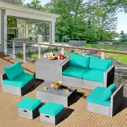 Costway 8-Piece Outdoor Grey PE Rattan Conversation Set with Washable Cushion Covers-Green