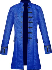 Morakot Men Steampunk Costume Tailcoat Jacket Vintage Medieval Costume Gothic Vampire Trench Coat Frock Halloween Costume Blue X-Large