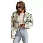 Retro Jacket Plaid Patterned Stylish Print Women's Cardigan Coat with Button