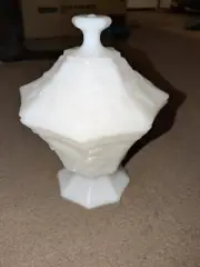 Anchor Hocking Milk Glass Pedestal Candy Dish Grape Panel Lid Octagon W/ Candle