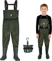 [TideWe] Chest Waders for Kids, Waterproof Youth Waders with Boot Hanger, Lightweight PVC Kids Waders with Boot for Fishing