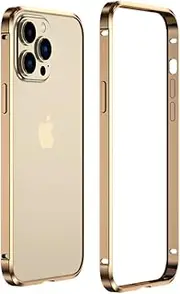 Aluminum Frame Metal Bumper Case for iPhone 13/13 Pro Max Bumper Case for iPhone 13 Mini, Metal Frame Armor with Soft Inner Bumper, Raised Edge Protection (for iPhone 13/13Pro,Gold)