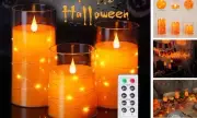 Halloween Flameless Candles with String Lights, Battery Operated LED Orange