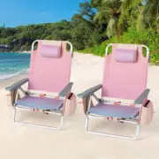 Costway 2-Pack Folding Backpack Beach Chair 5-Position Outdoor Reclining Chai...