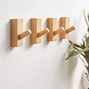 HomeDo Wood Wall Hooks,Hat Hook, Wooden Coat Hooks Wall Mounted, Entryway Hat Rack, Decorative Hooks Single Organizer Hat Hanger Towel Rack Hook (Beech Rectangle Hooks, 4Pack)
