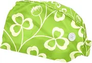[WOSHJIUK] Working Hat 2 Pack Scrub Caps for Women,Floral Green Leaf,Tie Back Cap Adjustable Scrub Hat