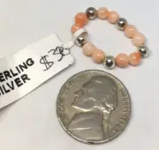 STERLING SILVER PINK CORAL STRETCH RING SIZE 4 ADJUSTABLE GEMSTONE NEW