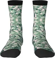 [pvinnk] Green Palm Tree Leaves Pink Print Adult Long Thick Socks Unisex Crew Socks For Men Womenfor Workouts Sports Socks, 2 Black-1, One Size