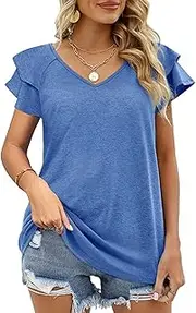 [SURVEAL] Women Tops V Neck Ruffle Sleeve Summer Casual T Shirts Loose fit Ladies Tops Blouses