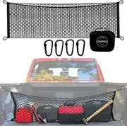 Chortly Gear Truck Bed Cargo Net - Heavy Duty Adjustable Pickup Truck Storage with 4 Metal Carabiners - Mesh Pouch Style Organizer for Groceries, Bags, Tools, Boxes, Accessories -Black, 50x18