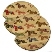 Schnauzer Dog Pattern Wood Car Coaster Gift Set fit Car & Truck Cup Holder